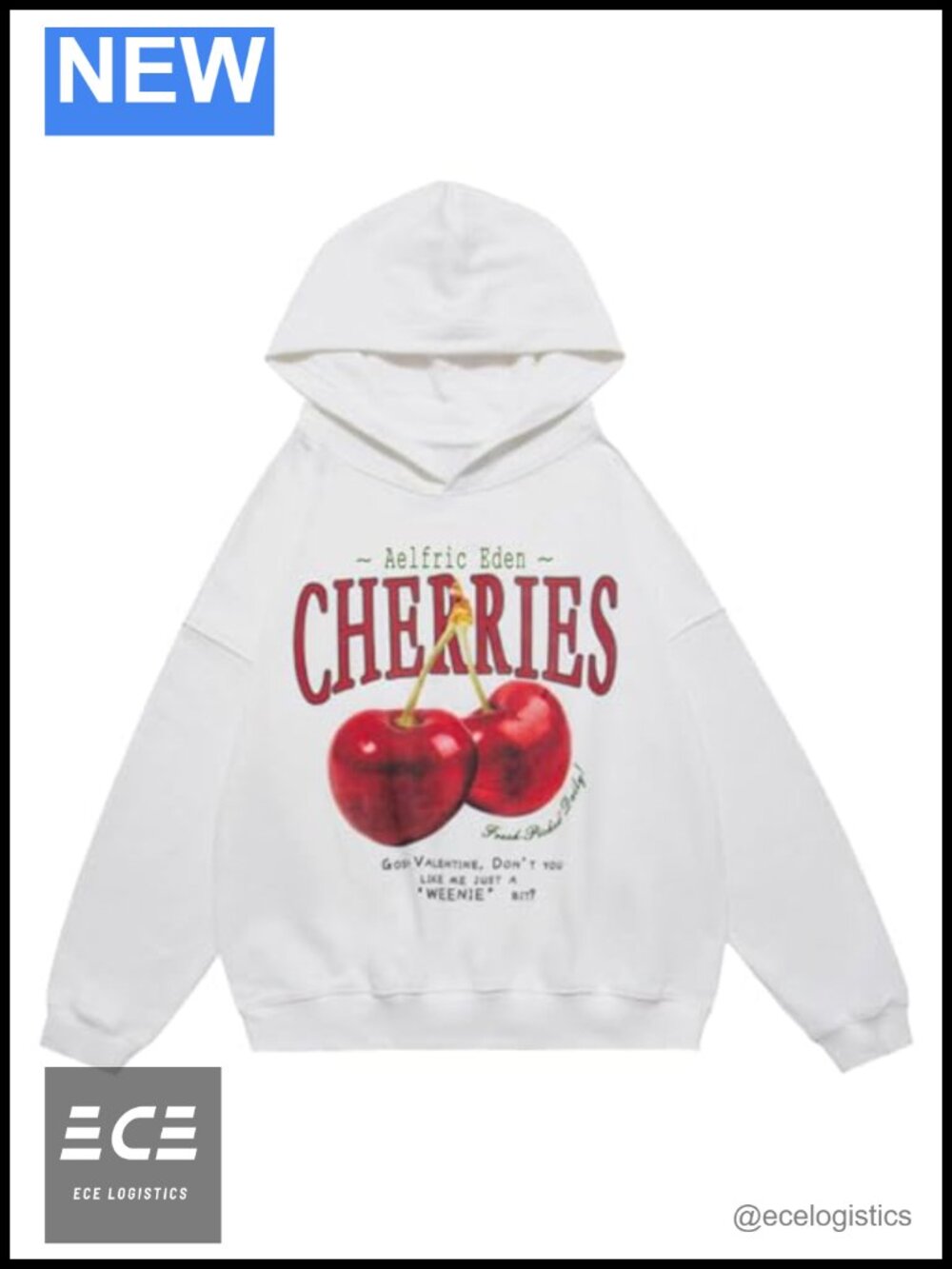 Aelfric Eden Cherry Graphic Hoodie Womens Loose Fit Cotton Polyester Sweatshirt